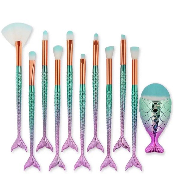 💥🧜♀️NEW💥MAKEUP Brush set 11 pieces Mermaid iridescent green purple eyes… - Picture 1 of 16